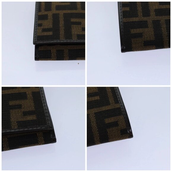 FENDI Zucca Canvas Long Wallet Black Brown Silver Auth am6788 - Picture 14 of 16